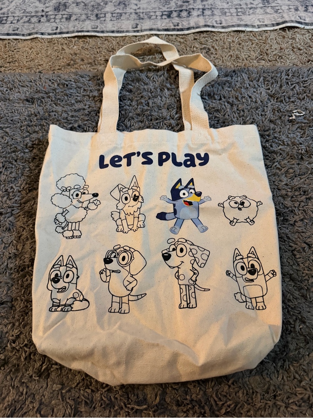 Cream 'Let's Play' Kids Bluey Cartoon Tote Bag